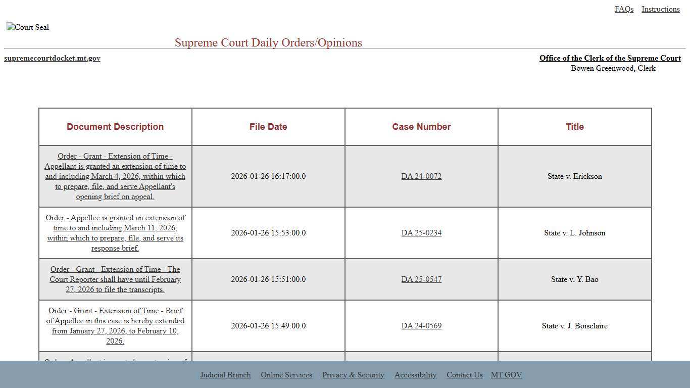 Montana Supreme Court - DAILY ORDERS