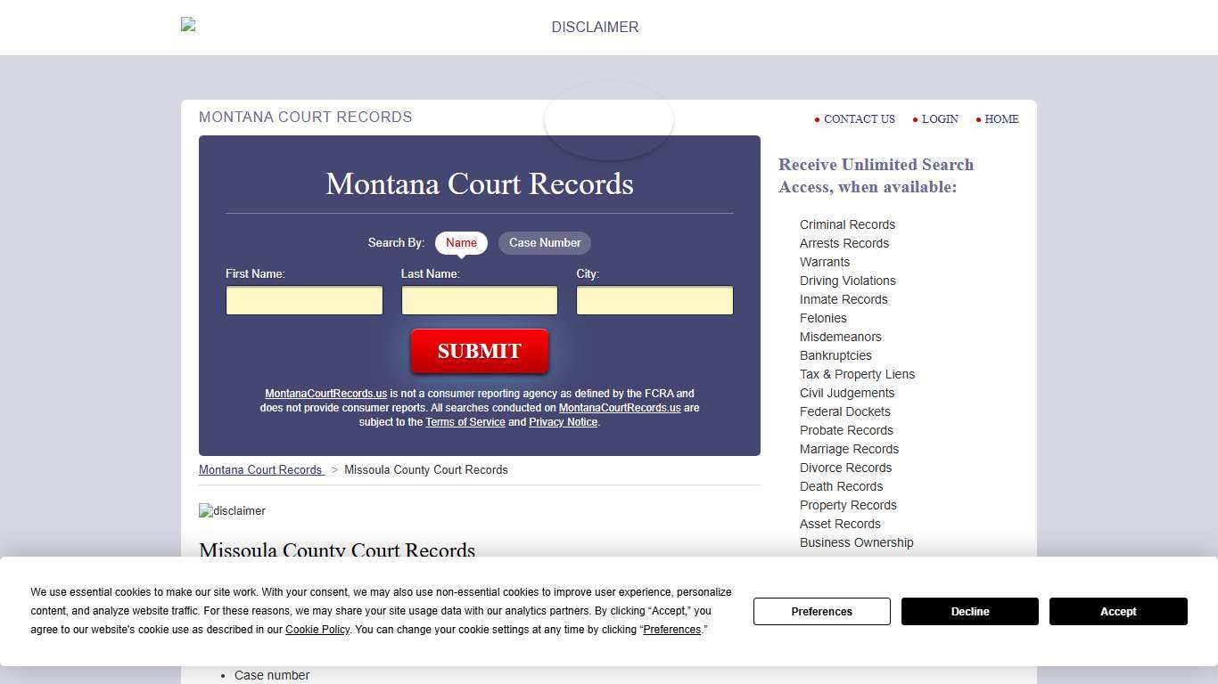 Missoula County Court Records MontanaCourtRecords.us